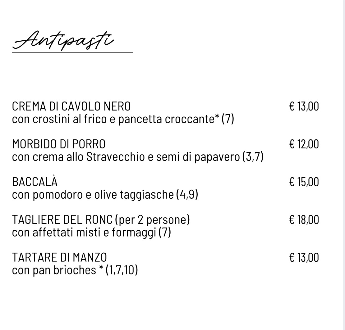 Menù Antipasti – Osteria Sul Ronc Tarcento