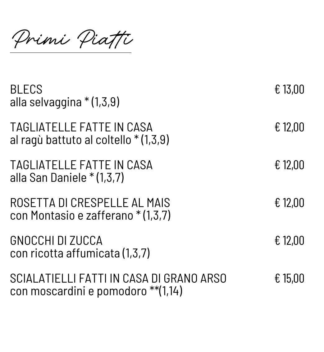 Menù Primi Piatti – Osteria Sul Ronc Tarcento