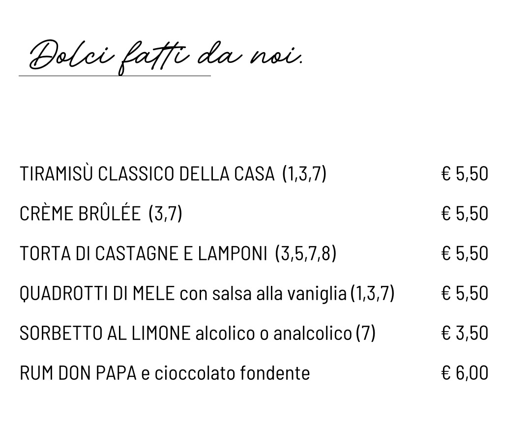 Menù Desserts – Osteria Sul Ronc Tarcento